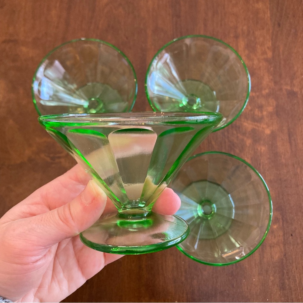 Set of 4 uranium glass custard dishes